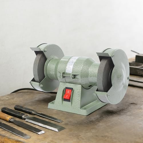 Doppelschleifmaschine, 125 mm Durchmesser, 250W Motor, 2800 U/min, Doppelschleifer, sichere Lineargeschwindigkeit: 40 m/s, stabiler Sockel, zum Schärfen von Messern, Meißeln und Schnitzwerkzeugen
