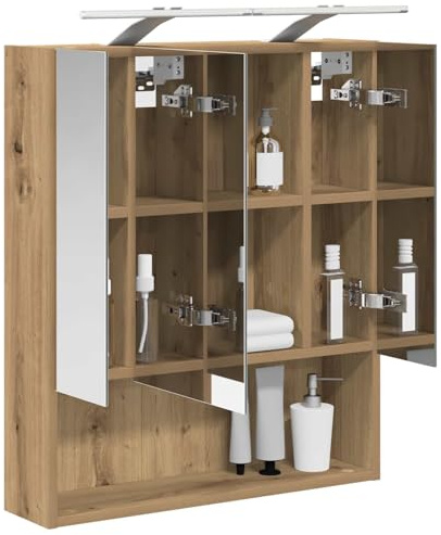 vidaXL Badezimmerspiegelschrank Kunsthandwerk Eiche 60 x 14.5 x 70 cm, Moderne Badezimmereinrichtung, Wandregal, Spiegel, verstellbare Ablage, Stauraum aus Holz