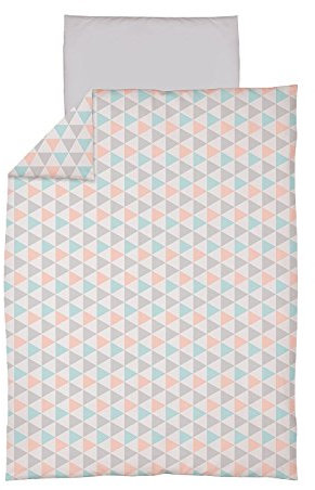 2tlg Baby Bettwäsche Set Bettset 100x135 cm Babybett Baumwolle Babybettwäsche DREIECKE TÜRKIS-ORANGE