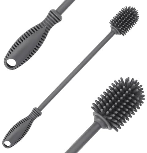 ddLUCK Silicone Bottle Cleaning Brush with Long Handle, 31cm Water Bottle Cleaner for Baby Bottles, Hydro Flask, Sports Bottle, Vase, Glassware, Perfect for Smaller Diameter Bottle Openings (Qty 1)