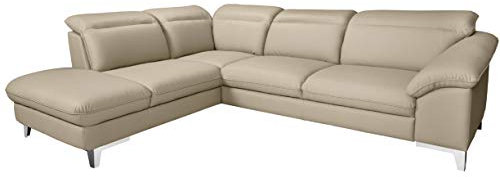 Mivano Eckcouch Teresa / Ecksofa mit Bettfunktion und Kopfteilverstellung in Lederoptik / 293 x 84 x 232 / Kunstleder Beige
