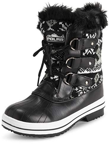 Polar Donna Mid Imbottito Termica Durevole Suola Di Gomma Impermeabile Inverno Neve Pelliccia Ecologica Stivales - Nero Cardy - UK4/EU37 - YC0633