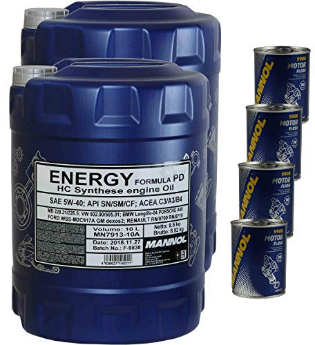 20L Motoröl MANNOL Energy Formula PD 5W-40 4xMotor Flush