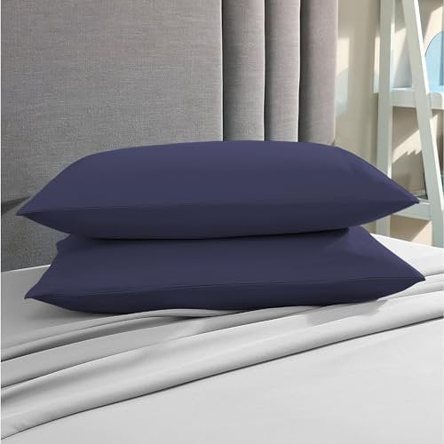 Set mit 2 Kissenbezügen, Fadenzahl 1000, 100 % ägyptische Baumwolle, langstapelig, langlebig und seidig weiche Kissenbezüge, luxuriöse Bettwäsche in Hotelklasse (King Size, Navy Blue)