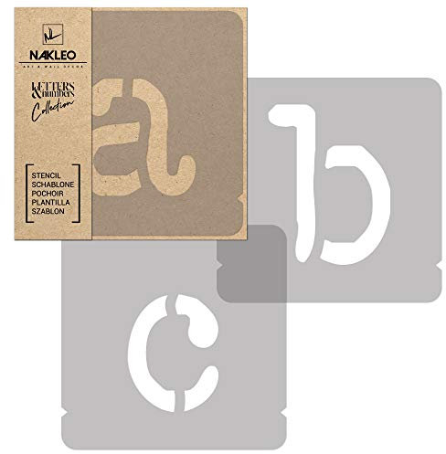 NAKLEO Alphabet Malschablonen Set 42 Stück, 7 cm Buchstaben & Zahlen Typewriter Klein Schriftart, Wiederverwendbare Kunststoff Stencil, DIY Handwerk Holz Möbel Wand Dekoration