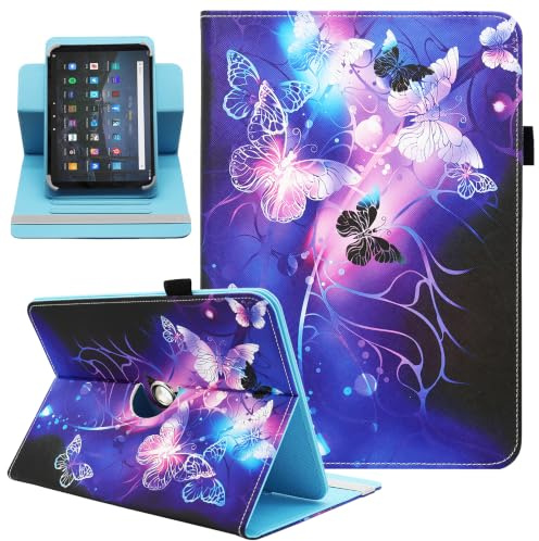 Nannxiebky Custodia universale per tablet Android da 10,1 pollici, supporto multi-angolo, in pelle sintetica, con farfalle viola