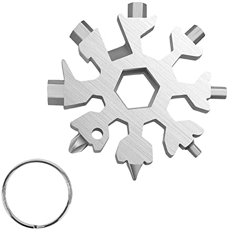 18-in-1 Schneeflocke Multi Wrench Tool, Schlüsselanhänger Multitool Pocket Tool ist einfach zu tragen für Outdoor Camping und Weihnachtsschneeflocke (Silver)