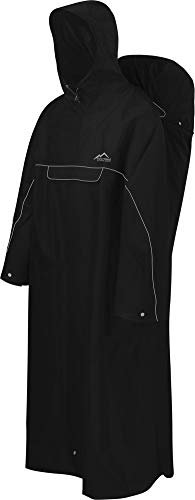 normani Regenponcho mit Rucksackfunktion - Wassersäule: 12.000 mm - Outdoorponcho - Extra Langer Wanderponcho Regencape Reiseponcho mit Ärmeln für Damen und Herren Farbe Schwarz Größe XL