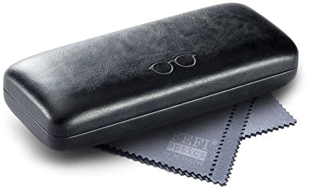 FEFI - Custodia rigida per occhiali in pelle con effetto goffrato, Nero , M
