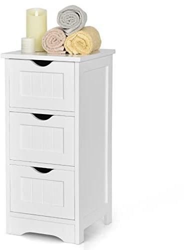 CASART Bathroom Floor Cabinet, Wooden Slim Storage Unit with 3/4 Drawers, Freestanding Cupboard Chest for Living Room, Bedroom and Entryway(White, 30 x 30 x 64cm)