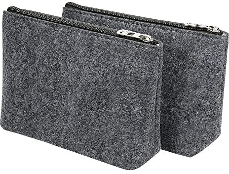 PATIKIL 2Pack Filztasche Federmappe Zippertasche Stiftemappe Filz für Bürobedarf Organizer Grau