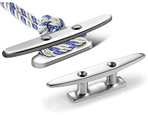 PHASFBJ 2 Stück Marine 316 Edelstahl Yacht-Dock-Klampen Mooring Cleat Deck Rope Tie Poller Mount Cable Stopper Bungs Bolts Bootszubehör,4in