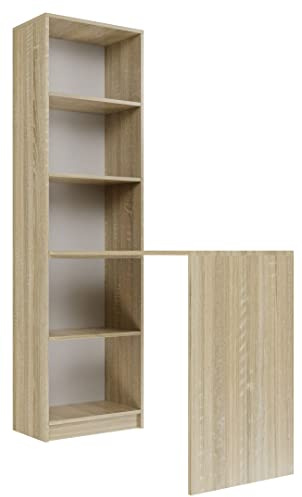 CDF Schreibtisch mit Bücherregal R50 | Farbe: Eiche Sonoma | Ideal für Büro, Arbeitszimmer, Kinder- und Jugendzimmer | Funktionaler Schreibtisch für Computer, Laptop | Einfache Montage
