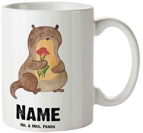 Mr. & Mrs. Panda Personalisierte Tasse Otter Blumenstrauß - Geschenke, Selbstvertrauen, Namen, Drucken, Süß, mit, Personalisiert, Positiv, Seeotter, Achtsamkeit