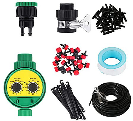 TopHomer Système d'irrigation 25 m avec minuteur d'arrosage, kit d'arrosage automatique de jardin, micro kit goutte à goutte facile pour terrasse, serre, pelouse