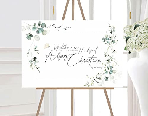 Manschin Laserdesign Willkommensschild Aluverbund personalisiert - Made in Germany - Welcome Willkommen Schild für Hochzeit (45x30cm)