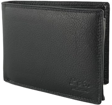 L&B Collection Echt Leder Herren Geldbörse »2339« Querformat I mit RFID Schutz I Portemonnaie Groß mit Münzfach I 7 Kartenfächer I Geldbeutel für Männer I Brieftasche Wallet Portmonee (Schwarz)