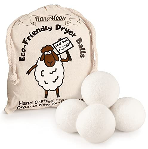 Wool Tumble Dryer Balls– Eco-Friendly Organic Fabric Softener, Reduce Wrinkles & Drying Time, Save Energy, Reusable, Handmade, 100% New Zealand Wool, Baby Safe, Unscented, XL Size (Pack of 4)