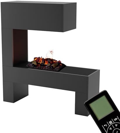 GLOW FIRE Wasserdampf Kamin Mozart (Standkamin) - Elektrokamin mit realistischen LED 3D-Flammen, Knistereffekt & Fernbedienung, 110x120x35 cm - Opti-Myst 500 Elektro Kamin mit Holz-Deko, Grau