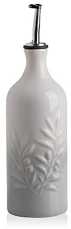 Sweejar Home Ceramic Olive Oil Dispenser Bottle, 570ml Relief Opaque Oil Cruet Protects Oil To Reduce Oxidation, Suitable For Storage Of Oil, Vinegar, Soy Sauce, Coffee Syrup (Gradient Fog Gray)
