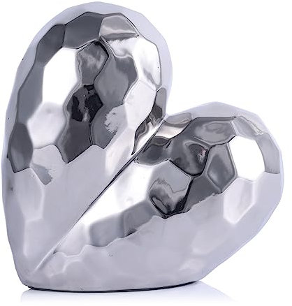 Scultura decorativa a forma di cuore in argento - Decorazioni per la casa contemporanee Decorazioni da tavola a cuore in ceramica per decorazioni per l'home office - Regalo d'amore romantico