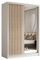 Margaret Hadas24 Kleiderschrank Erika mit Lamellen und Spiegel, Organizer, Mehrzweckschrank, Schwebetürenschrank, Garderobenschrank, Kleiderstange, Kleiderständer, Flurschrank, 150 cm, weiß, braun