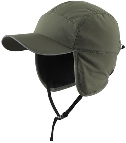 Decentron Mens Winter Hat with Brim Water-Resistant Fleece Earflaps Hat Baseball Trapper Hat Army Green