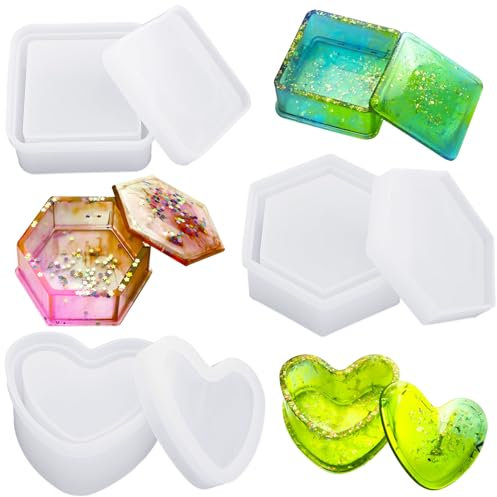 Fahibin 3pcs Grandi stampi in silicone per resina,Stampi in resina e resina epossidica esagonale,Esagono stampi resina per resina, conservazione dei fiori, gioielli
