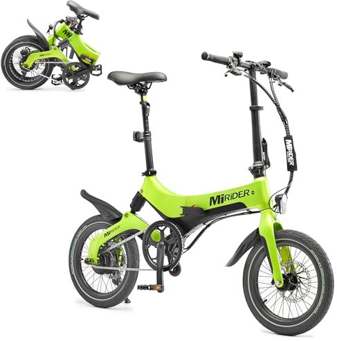 MiRiDER 16 Folding Electric Bike Lightweight Magnesium Alloy Foldable Commuter eBike - 36V 7Ah Removable & Lockable Integrated Battery (Single Speed, Acid Green)