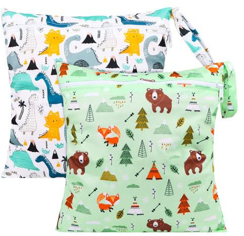 Encuryna Windeltasche Wetbag,2 Stück Wetbag Kindergarten Nassbeutel Kindergarten,Wäschebeutel Kindergarten Wiederverwendbare Wet Bag Organiser Beutel Waterproof Dry Wet Bag