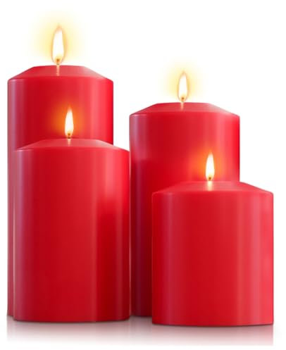 Sin! Teelichthalter 4er Set Rot Classic ∅ 8 cm Höhen 9-12-15-18 cm, Dauerkerze mit Teelicht in Kerzenform - Teelichtkerze in Kerzenoptik - Kunststoffkerze mit Teelichteinsatz