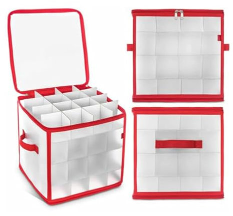 Aufbewahrungsbox für Weihnachtskugeln, Weihnachtskugel Box Aufbewahrung für bis zu 64 Kugeln, Faltbarer Aufbewahrungsbehälter mit Griffen, Reißverschluss, Weihnachtsschmuck und Dekorationsbehälter