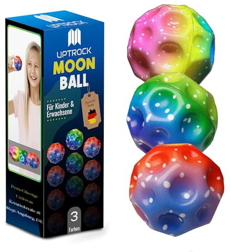 UPTROCK 3PCS Original Moon Ball, 7cm Space Ball Galaxy, Hüpfbälle, Hoch Springender Gummiball, Springball für Kinder Moon Bal Grün Blau Gelb Regenbogen Multicolor (Mehrfarbig)