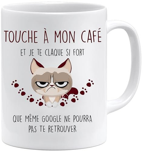 Cadeau Collègue De Travail |Touche à mon Café et je te Claque | Mug Cadeau Collègue De Travail | Idée Cadeau Mug Humour pour Collègue (Blanc)