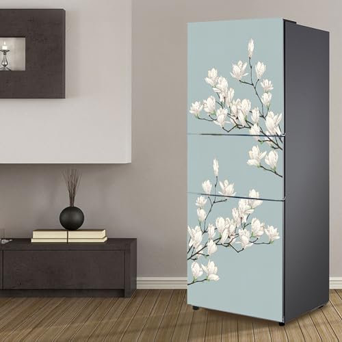 Fridge Wraps Kitchen Fridge Stickers Cover Full Doors - White Flower Magnolia