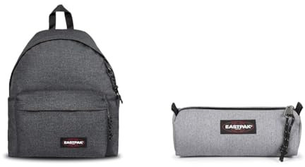 EASTPAK PADDED PAK'R Sac à Dos, 27 L - Black Denim (Gris) & BENCHMARK Single Trousse, 27 L - Sunday Grey (Gris)