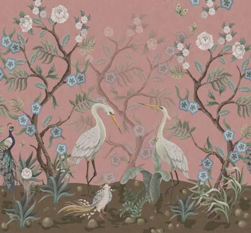 papier peint panoramique oiseaux de grue vieux rose 3 x 2.79 m - ESTAhome