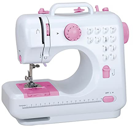 Telituny Nähmaschine, 12 Stichmuster Nähmaschine Anfänger, Tragbare Haushalts Doppelreihigem Rückwärtsstich Geschwindigkeitspedals, Vor Rückwärtsautomatik, LED Licht, für Erwachsene Kinder(Rosa)