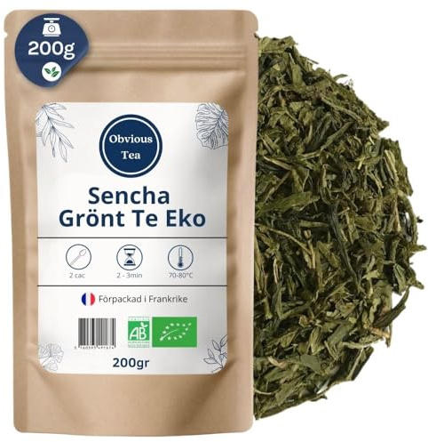 Thé Vert Sencha de Chine Bio - Thé Vegan en Vrac, 100% Naturel, Sans OGM - Agriculture Biologique - Conditionné en France - Sachet 200 gr (100 Tasses)