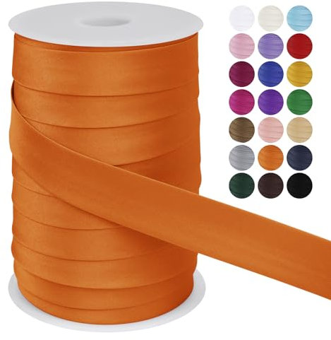 LEREATI Schrägband 25mm x 50m, Einfassband zum Nähen Doppelt Gefaltetes Stoffband aus Polyester Hemming Tape Satin, Nahtband zum Nähen Basteln Dekorationen DIY Handwerk (Orangerot)
