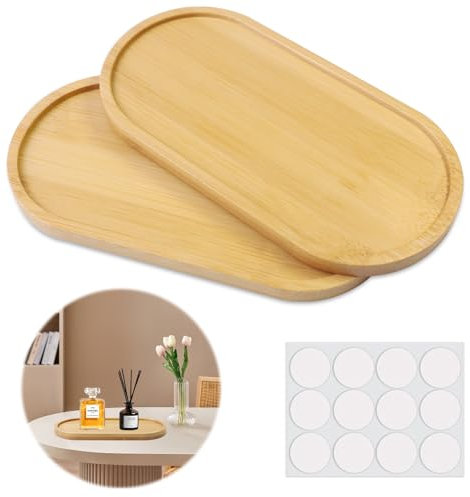 Parastar 2 Stück Holztablett Deko,Dekorativ Bambus Tablett,Ovale Tablett Serviertablett,Dekotablett Holz,Holztablett für Untersetzer Tee Kuchen Kaffee Pflanze,Serviertablett Holz,Mosaik Bastelset