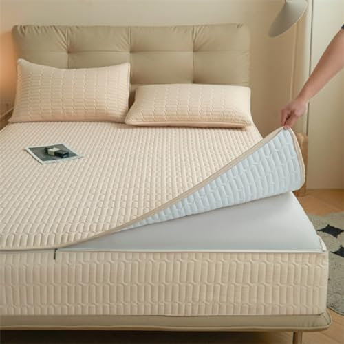 Coprimaterasso trapuntato per letto singolo 90 x 190 cm, personalizzabile, traspirante, con cerniera, coprimaterasso con angoli antipolvere e lavabile, per letto matrimoniale/king size (80 x 190 + 5