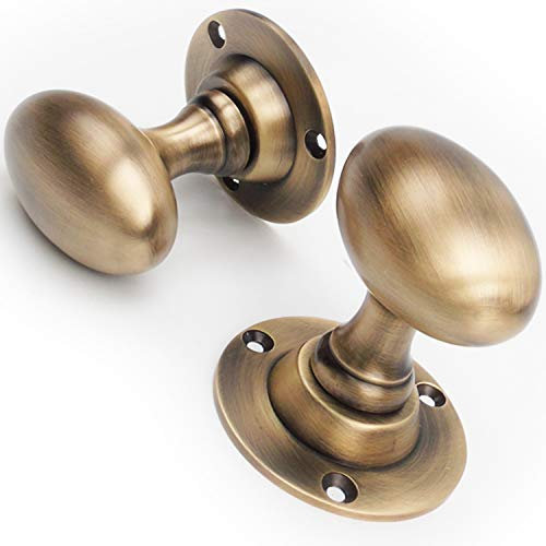 Solid Antique Brass Oval Door Knobs Handles in Vintage Period Style