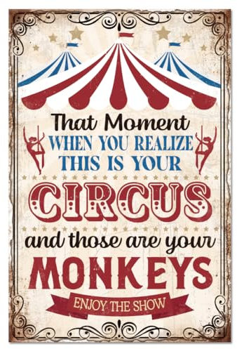 GLOBLELAND Metallschild THIS IS YOUR CIRCUS 12x8 Zoll Vintage Stil Monkeys Blechmalerei Blechschilder Retro Wandplakat Plakette Für Zuhause Büro Männerhöhle Spielzimmer Bar Küche