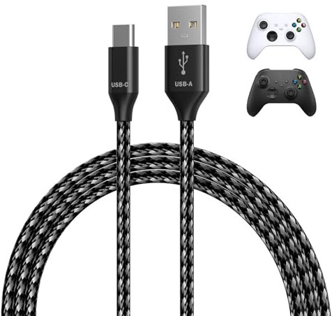 MMOBIEL USB-C Charging Cable 9.8ft (3m) 2-Pack Braided Nylon USB-A to Type-C, 18W Fast Charge & 480Mbps Data (Black/White) – Replacement Cable for Xbox Controllers & Gaming Accessories