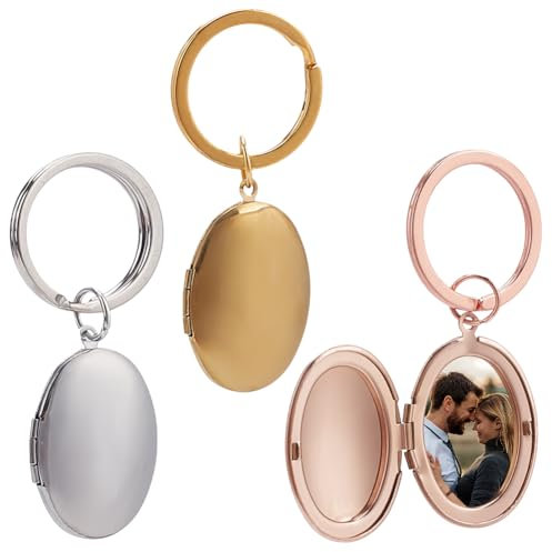 PLIGREAT 3er Pack Oval Medaillon Schlüsselanhänger, Silber Foto Medaillon Schlüsselanhänger für Frauen Roségold Oval Medaillon Schlüsselanhänger, der Bilder hält Fotorahmen Charm Medaillon Anhänger