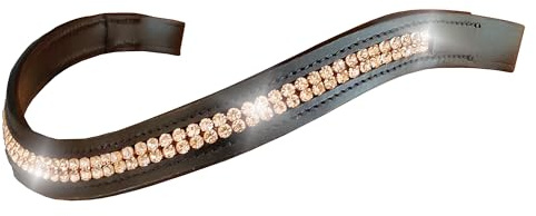 Hunters Saddlery Gebogene Leder-Stirnbänder für Pferde, Zaumzeug, glitzernde Strasssteine, Schwarz