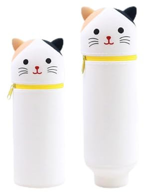 DEZP 1 Stück Kawaii Pencil Case 2 In 1 Soft Silicone Federmäppchen 18.5 * 6.5Cm, Multifunktions Tiere Theme Pen Holder Zipper Colored Pencils Marker, stifte mäppchen Für Legami Pens(Hai，C) (Kätzchen)