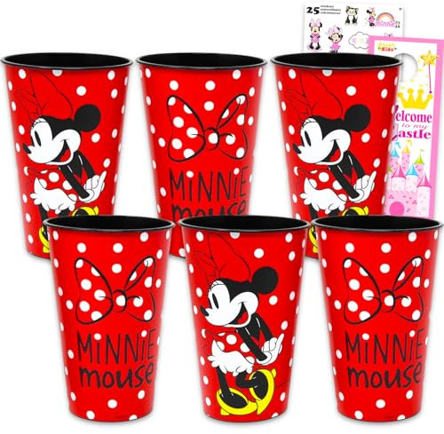 Minnie Mouse Reusable Tumbler Cup Pack - Disney Party Favor 6 Piece Bundle with 24 Oz Cups Plus Stickers, More | Bulk Minnie Mouse Water Tumblers