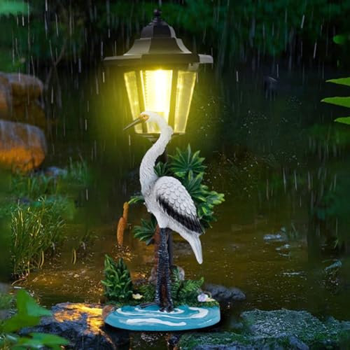 Demiawaking Solar Gartenfiguren Gartenstatuen LED, Harz, Garten Statue Solarlampen für außen, Gartendeko Beleuchtung, Deko Lampe Solarleuchten für Garten, Hof (Kran 03)
